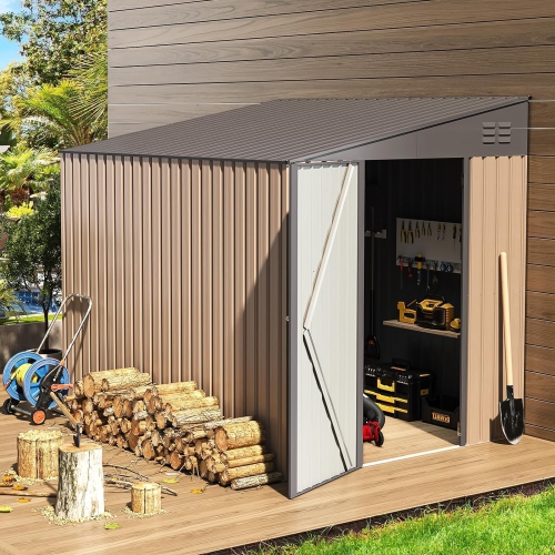 AECOJOY 6' x 8' Lean to Storage Shed Outdoor Storage, Storage Cabinet Shed Metal Wall Side Storage Sheds, Grey