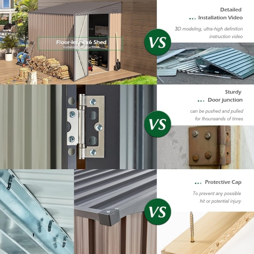 AECOJOY 6' x 8' Lean to Storage Shed Outdoor Storage, Storage Cabinet Shed Metal Wall Side Storage Sheds, Grey