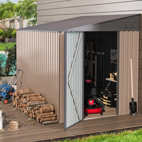 AECOJOY 6' x 8' Lean to Storage Shed Outdoor Storage, Storage Cabinet Shed Metal Wall Side Storage Sheds, Grey
