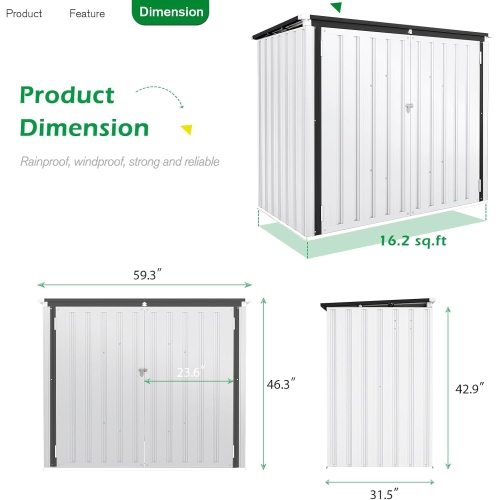 AECOJOY Outdoor Trash Can Storage Shed 46 Cu.Ft, Horizontal Cabinet Waterproof, White