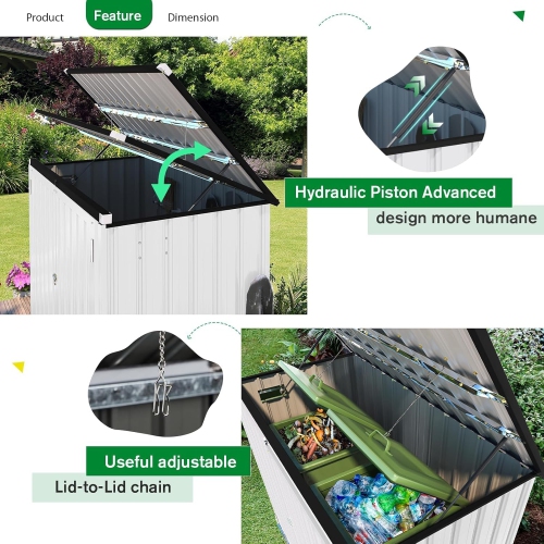 AECOJOY Outdoor Trash Can Storage Shed 46 Cu.Ft, Horizontal Cabinet Waterproof, White