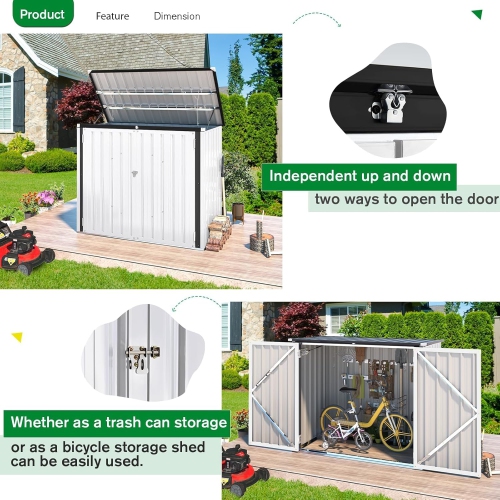 AECOJOY Outdoor Trash Can Storage Shed 46 Cu.Ft, Horizontal Cabinet Waterproof, White