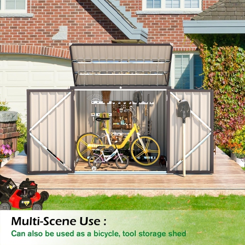 AECOJOY Outdoor Trash Can Storage Shed 46 Cu.Ft, Horizontal Cabinet Waterproof, Grey