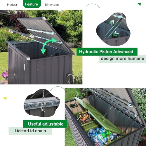 AECOJOY Outdoor Trash Can Storage Shed 46 Cu.Ft, Horizontal Cabinet Waterproof, Grey