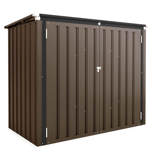 AECOJOY Outdoor Trash Can Storage Shed 46 Cu.Ft, Horizontal Cabinet Waterproof, Brown