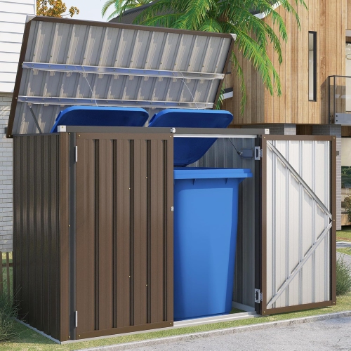AECOJOY Outdoor Trash Can Storage Shed 46 Cu.Ft, Horizontal Cabinet Waterproof, Brown