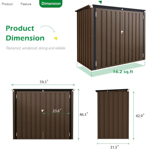 AECOJOY Outdoor Trash Can Storage Shed 46 Cu.Ft, Horizontal Cabinet Waterproof, Brown