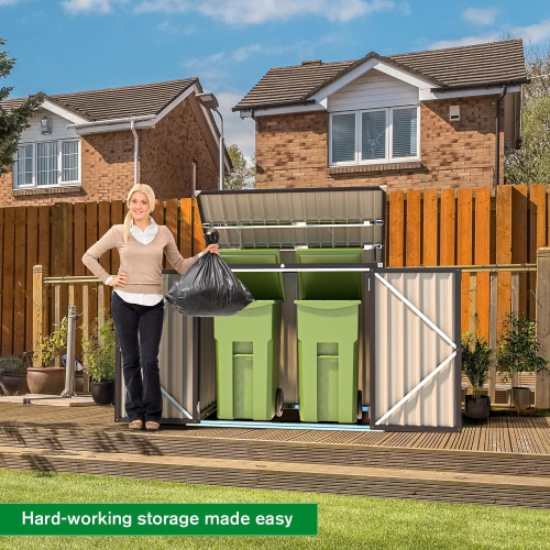 AECOJOY Outdoor Trash Can Storage Shed 46 Cu.Ft, Horizontal Cabinet Waterproof, Brown