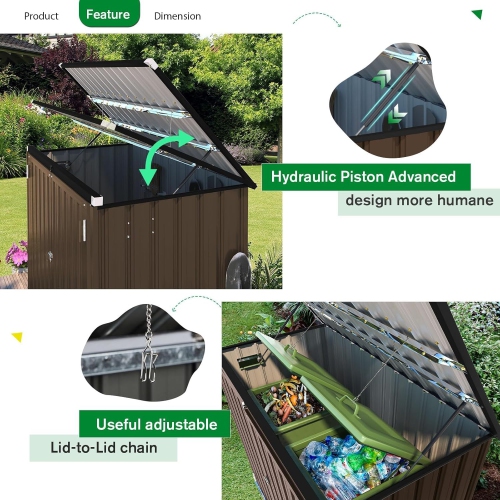 AECOJOY Outdoor Trash Can Storage Shed 46 Cu.Ft, Horizontal Cabinet Waterproof, Brown