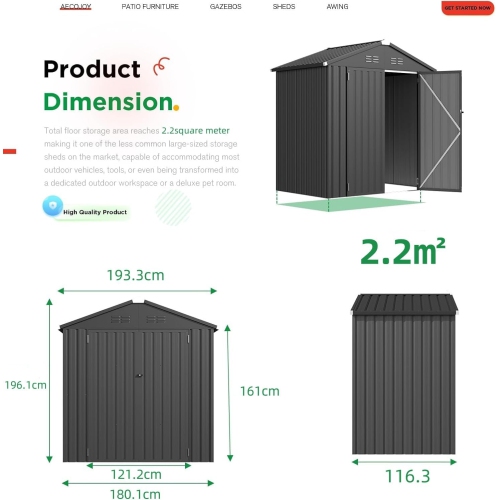 AECOJOY 6' x 4' Storage Shed, Metal Sheds & Outdoor Storage Clearance, Utility and Tool Garden Shed with Lockable Doors
