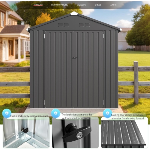 AECOJOY 6' x 4' Storage Shed, Metal Sheds & Outdoor Storage Clearance, Utility and Tool Garden Shed with Lockable Doors