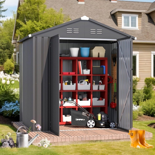 AECOJOY 6' x 4' Storage Shed, Metal Sheds & Outdoor Storage Clearance, Utility and Tool Garden Shed with Lockable Doors