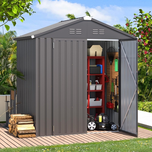 AECOJOY 6' x 4' Storage Shed, Metal Sheds & Outdoor Storage Clearance, Utility and Tool Garden Shed with Lockable Doors