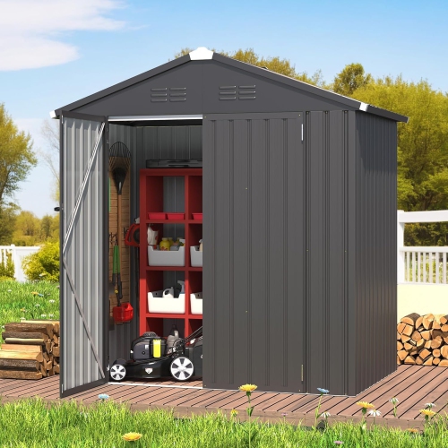 AECOJOY 6' x 4' Storage Shed, Metal Sheds & Outdoor Storage Clearance, Utility and Tool Garden Shed with Lockable Doors