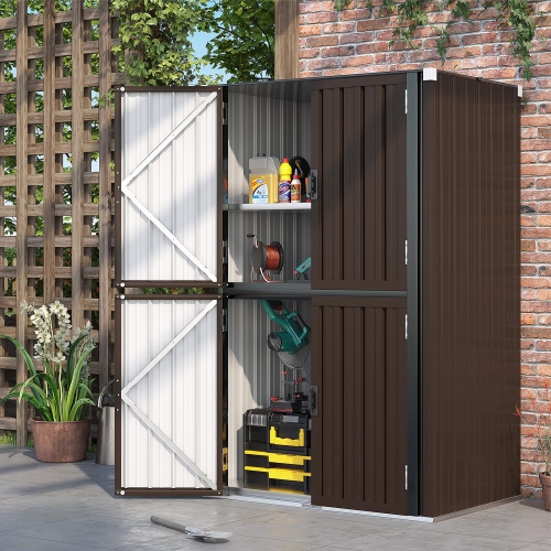 AECOJOY Outdoor Storage Cabinet Weatherproof, Lockable Large Vertical Storage Shed with Shelves, Brown