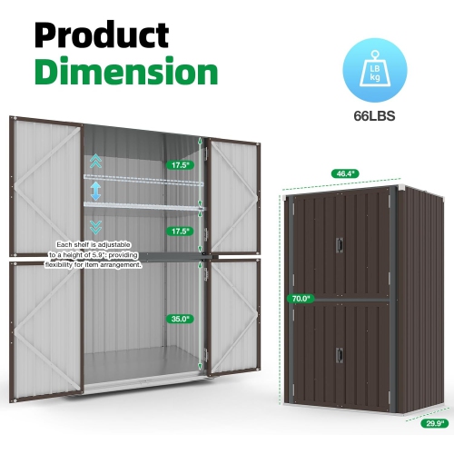 AECOJOY Outdoor Storage Cabinet Weatherproof, Lockable Large Vertical Storage Shed with Shelves, Brown