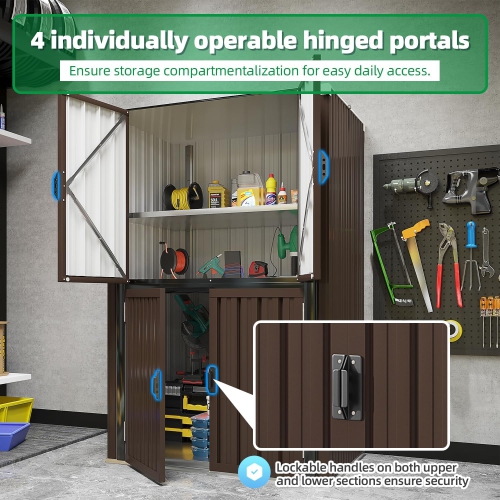 AECOJOY Outdoor Storage Cabinet Weatherproof, Lockable Large Vertical Storage Shed with Shelves, Brown