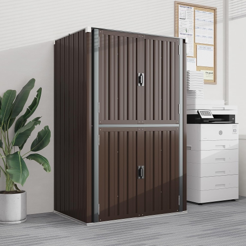 AECOJOY Outdoor Storage Cabinet Weatherproof, Lockable Large Vertical Storage Shed with Shelves, Brown