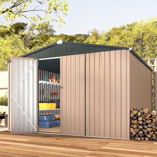 AECOJOY – Remises de rangement de 10 x 10 pi, remise de cour en acier avec portes verrouillables, gris