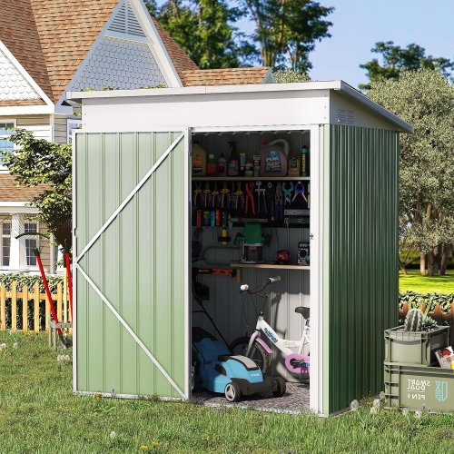 AECOJOY 5' x 3' Outdoor Storage Shed, Small Metal Shed with Design of Lockable Door, Green