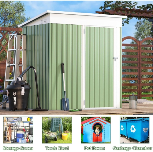AECOJOY 5' x 3' Outdoor Storage Shed, Small Metal Shed with Design of Lockable Door, Green