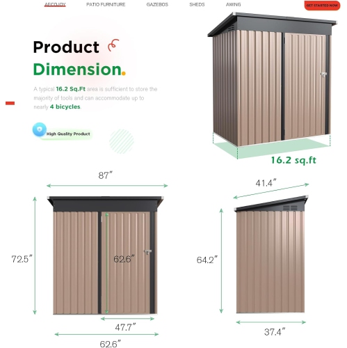 Remise extérieure AECOJOY de 5 x 3 pi, petite remise en métal avec conception de porte verrouillable, gris