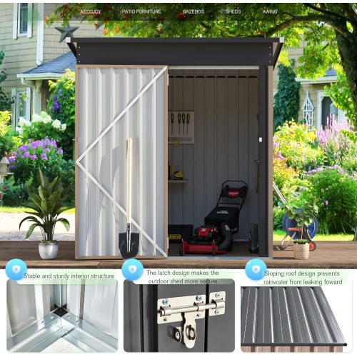 Remise extérieure AECOJOY de 5 x 3 pi, petite remise en métal avec conception de porte verrouillable, gris