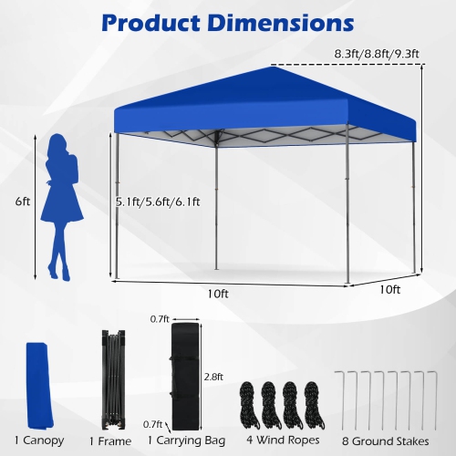 Costway 10 X 10 FT Pop up Canopy Tent with Portable Carrying Bag 8 Stakes 4 Wind Ropes Pink/Yellow/Beige/White/Gray/Navy