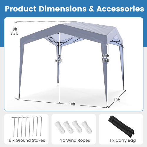 Costway 10 x 10 FT Outdoor Pop up Canopy Tent with Higher Top Roller Bag Adjustable Height