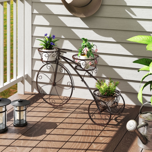 Support pour plante tricycle avec 3 paniers creux pour fleurs et plantes en pot