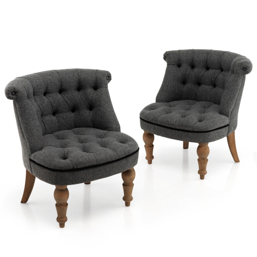 Set of 2 Upholstered Slipper Chairs with Beech Wood Legs for Living Room or Bedroom