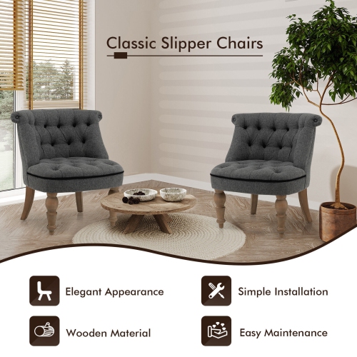 Set of 2 Upholstered Slipper Chairs with Beech Wood Legs for Living Room or Bedroom