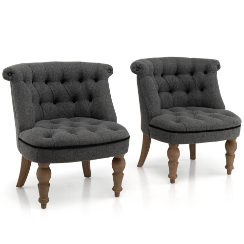 Set of 2 Upholstered Slipper Chairs with Beech Wood Legs for Living Room or Bedroom