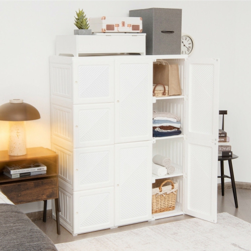 Fold able Clothes Armoire with 12 Cubby Storage for Bedroom or Closet Organization