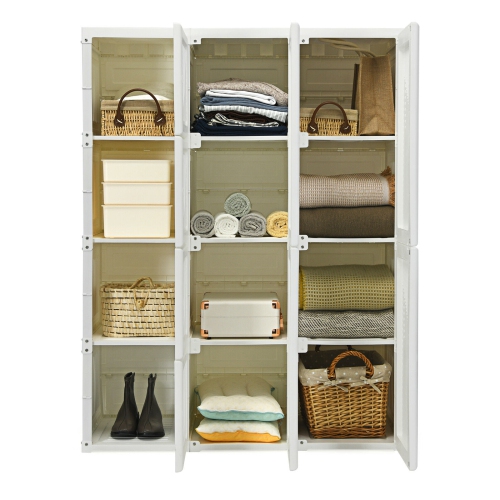 Fold able Clothes Armoire with 12 Cubby Storage for Bedroom or Closet Organization