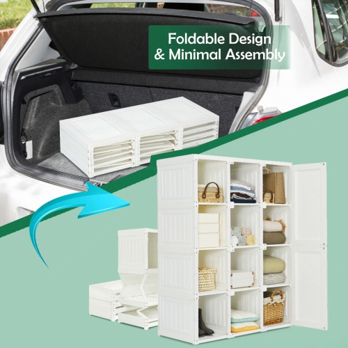 Fold able Clothes Armoire with 12 Cubby Storage for Bedroom or Closet Organization