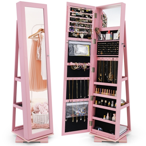 Lockable 2-in-1 Jewelry Cabinet with 360° Rotation and Full-Length Mirror