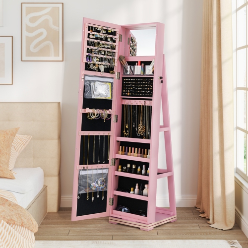 Lockable 2-in-1 Jewelry Cabinet with 360° Rotation and Full-Length Mirror