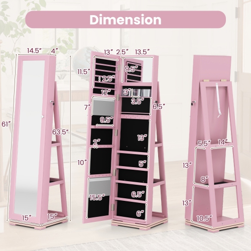 Lockable 2-in-1 Jewelry Cabinet with 360° Rotation and Full-Length Mirror