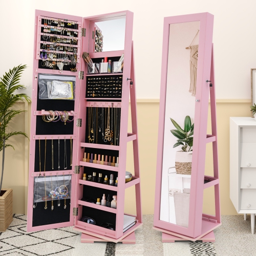 Lockable 2-in-1 Jewelry Cabinet with 360° Rotation and Full-Length Mirror
