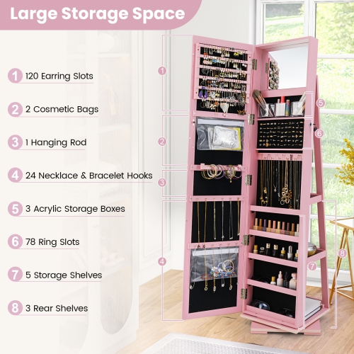 Lockable 2-in-1 Jewelry Cabinet with 360° Rotation and Full-Length Mirror