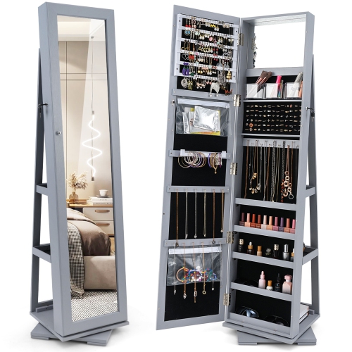 Lockable 2-in-1 Jewelry Cabinet with 360° Rotation and Full-Length Mirror