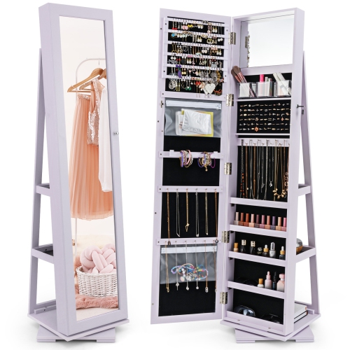 Lockable 2-in-1 Jewelry Cabinet with 360° Rotation and Full-Length Mirror