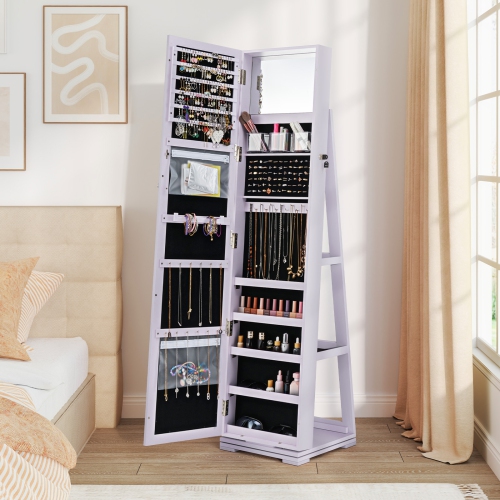 Lockable 2-in-1 Jewelry Cabinet with 360° Rotation and Full-Length Mirror