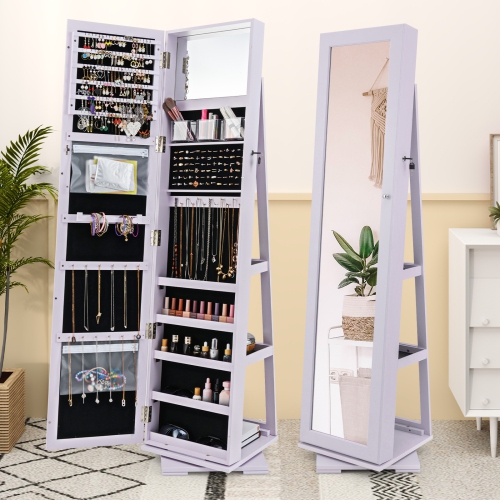 Lockable 2-in-1 Jewelry Cabinet with 360° Rotation and Full-Length Mirror
