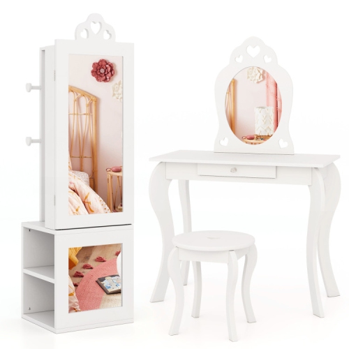 Armoire à bijoux autonome 3-en-1 pour enfants avec miroir pleine longueur