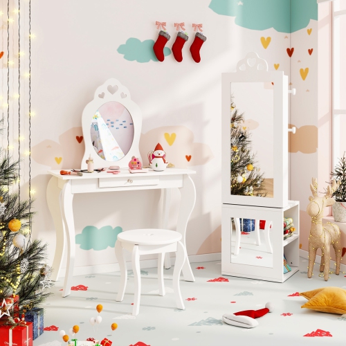 Armoire à bijoux autonome 3-en-1 pour enfants avec miroir pleine longueur