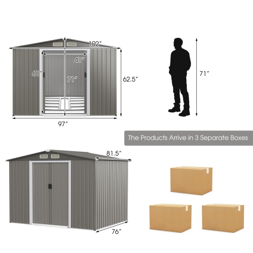 Galvanized Steel Storage Shed for Garden, Yard, and Outdoor Equipment