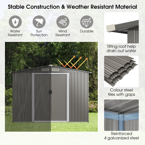 Galvanized Steel Storage Shed for Garden, Yard, and Outdoor Equipment