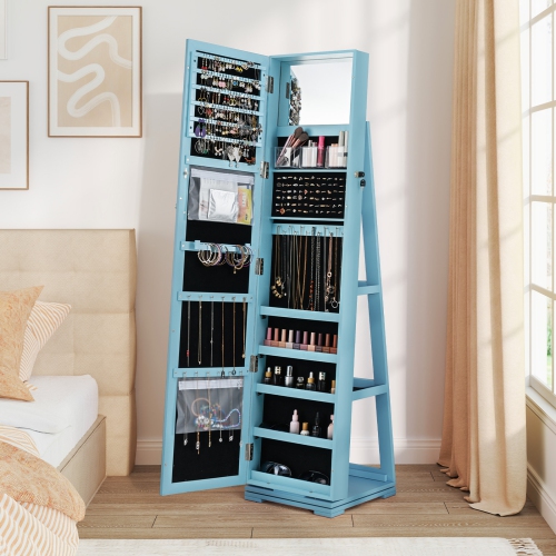 Armoire à bijoux 2-en-1 verrouillable avec rotation à 360° et miroir pleine longueur